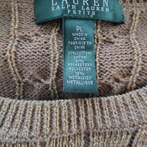 Lauren Ralph Lauren Green Label Gold Metallic Cable Knit Sweater PL - Picture 12 of 12